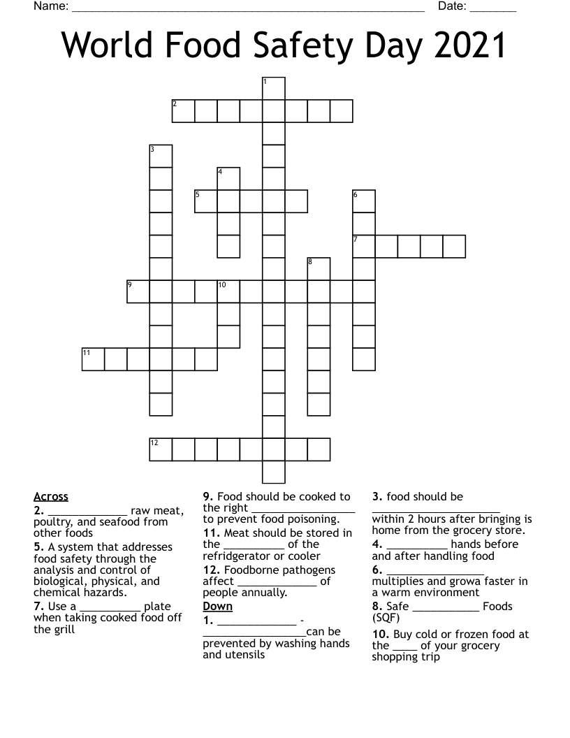 World Food Safety Day 2021 Crossword