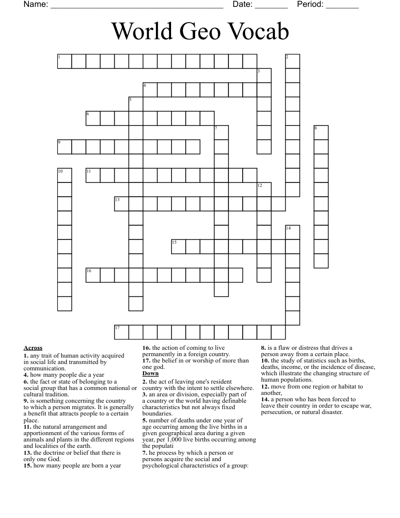 World Geo Vocab Crossword
