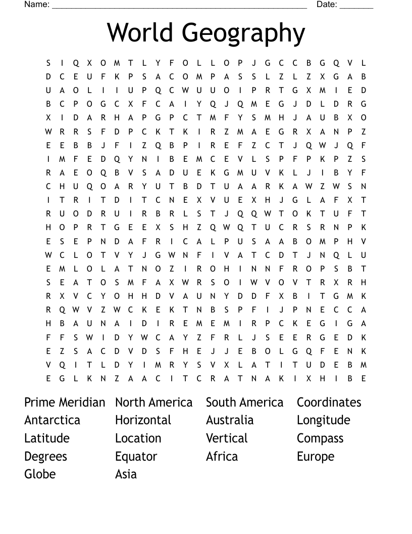 World Geography Word Search
