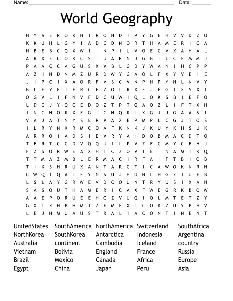 World Geography Word Search