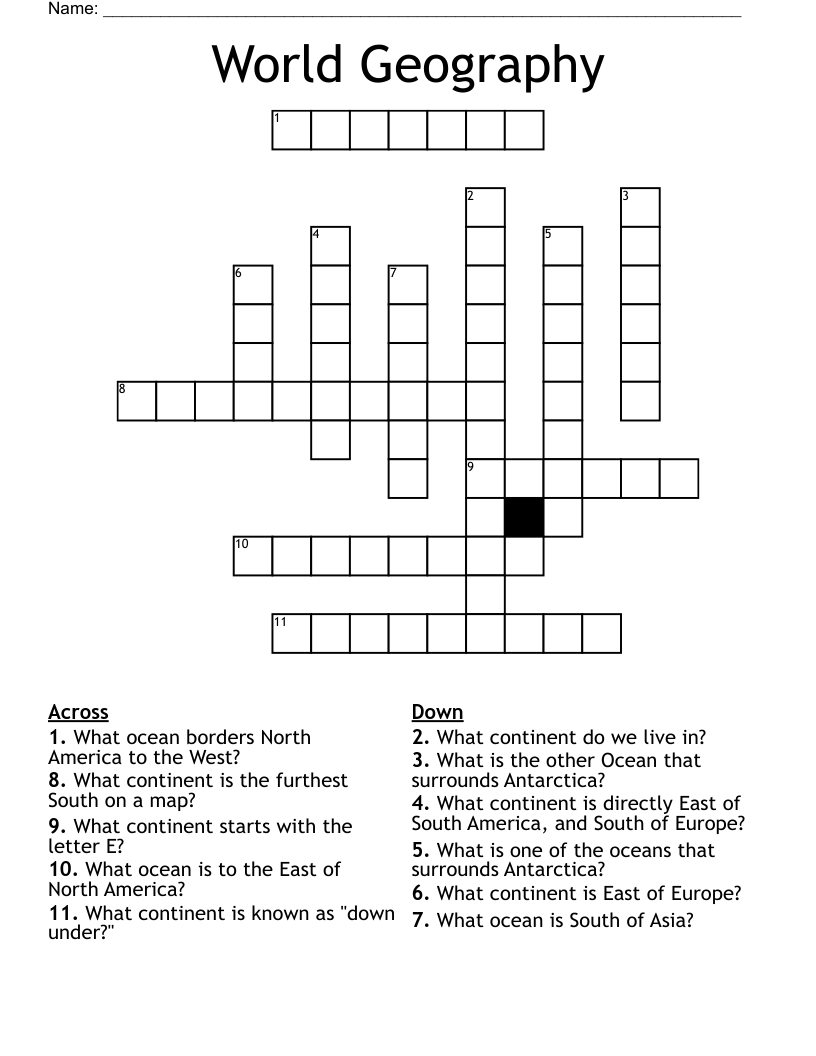 World Geography Crossword