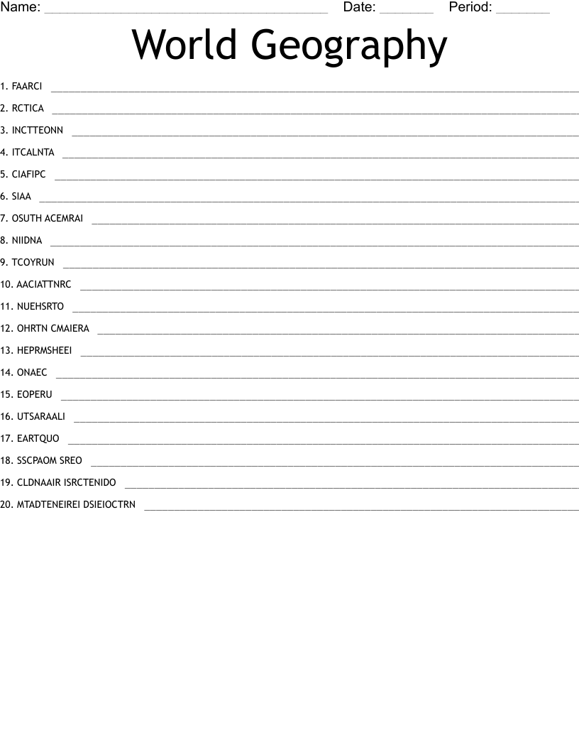 World Geography Word Scramble