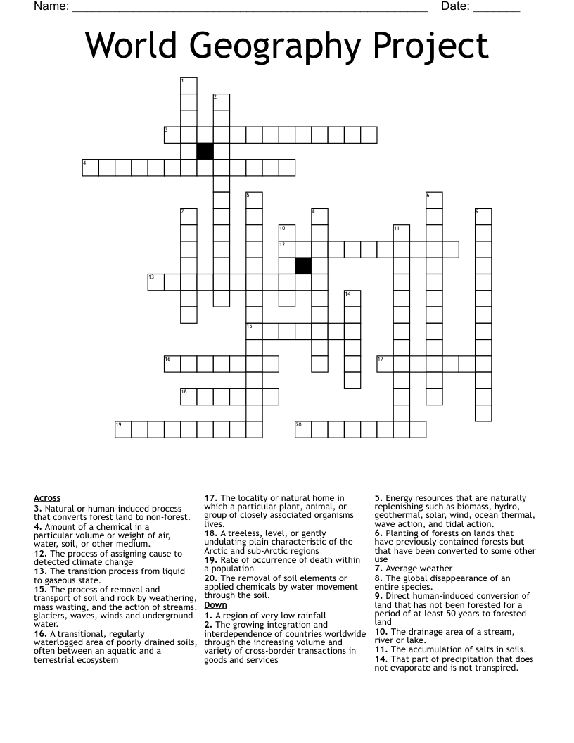 World Geography Project Crossword