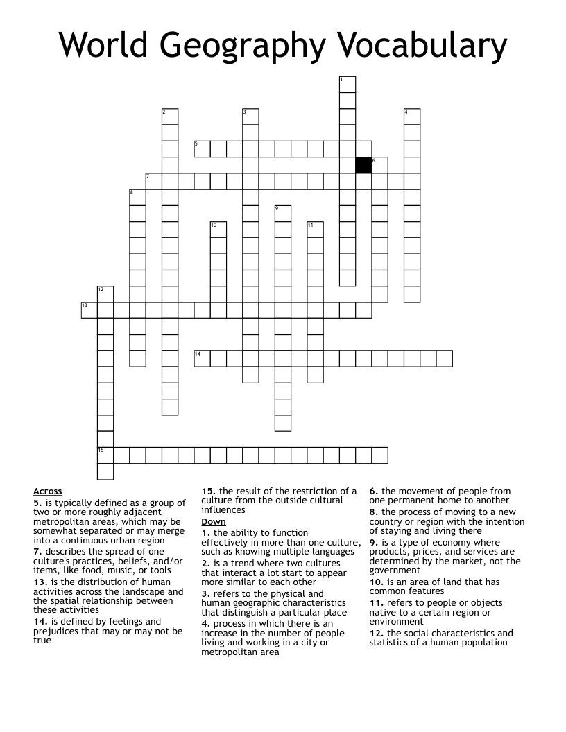 World Geography Vocabulary Crossword