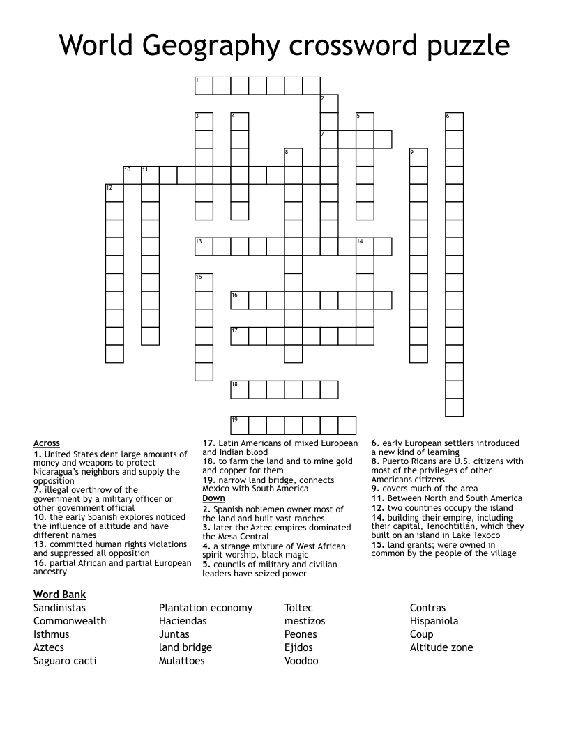 World Geography crossword puzzle