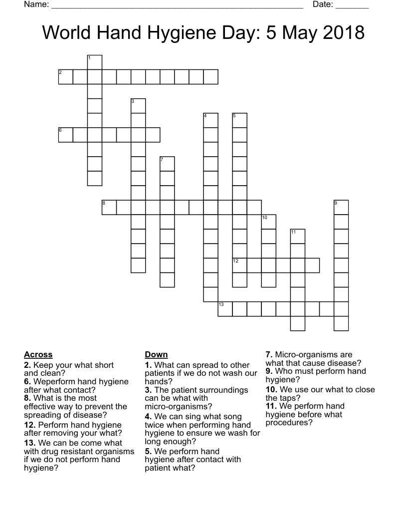 World Hand Hygiene Day: 5 May 2018 Crossword