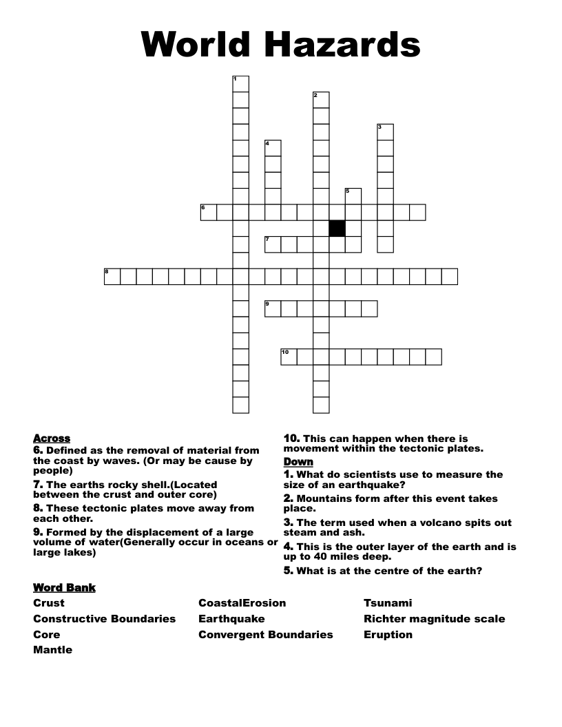 World Hazards Crossword