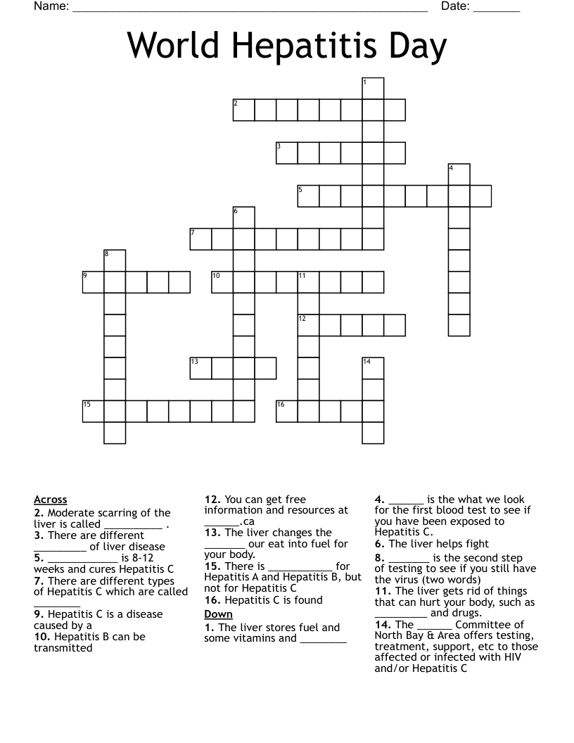 World Hepatitis Day Crossword