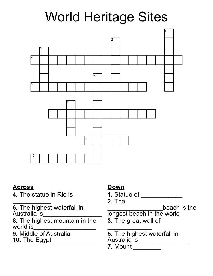 World Heritage Sites Crossword