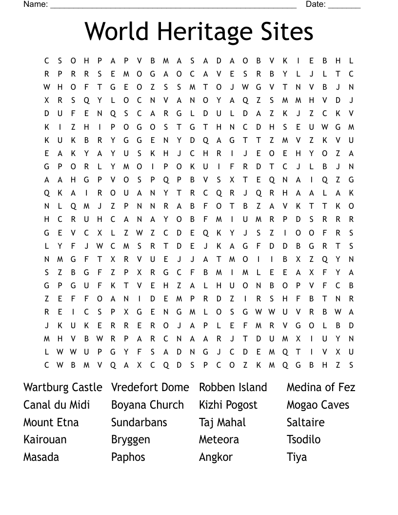 World Heritage Sites Word Search