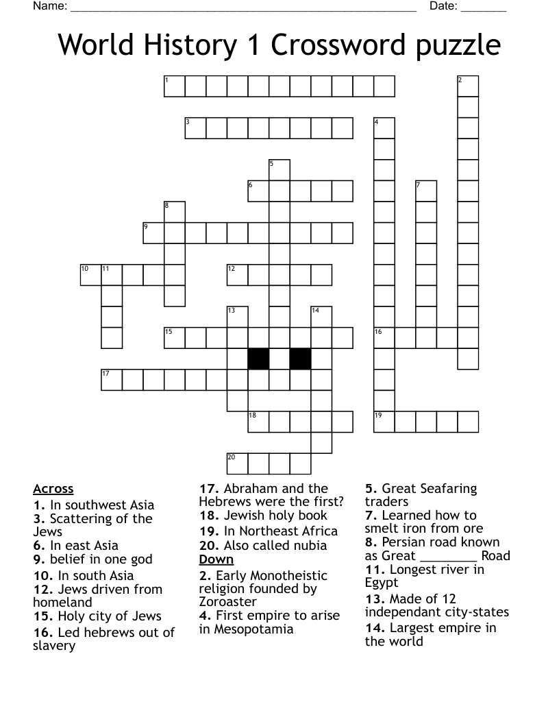 World History 1 Crossword puzzle