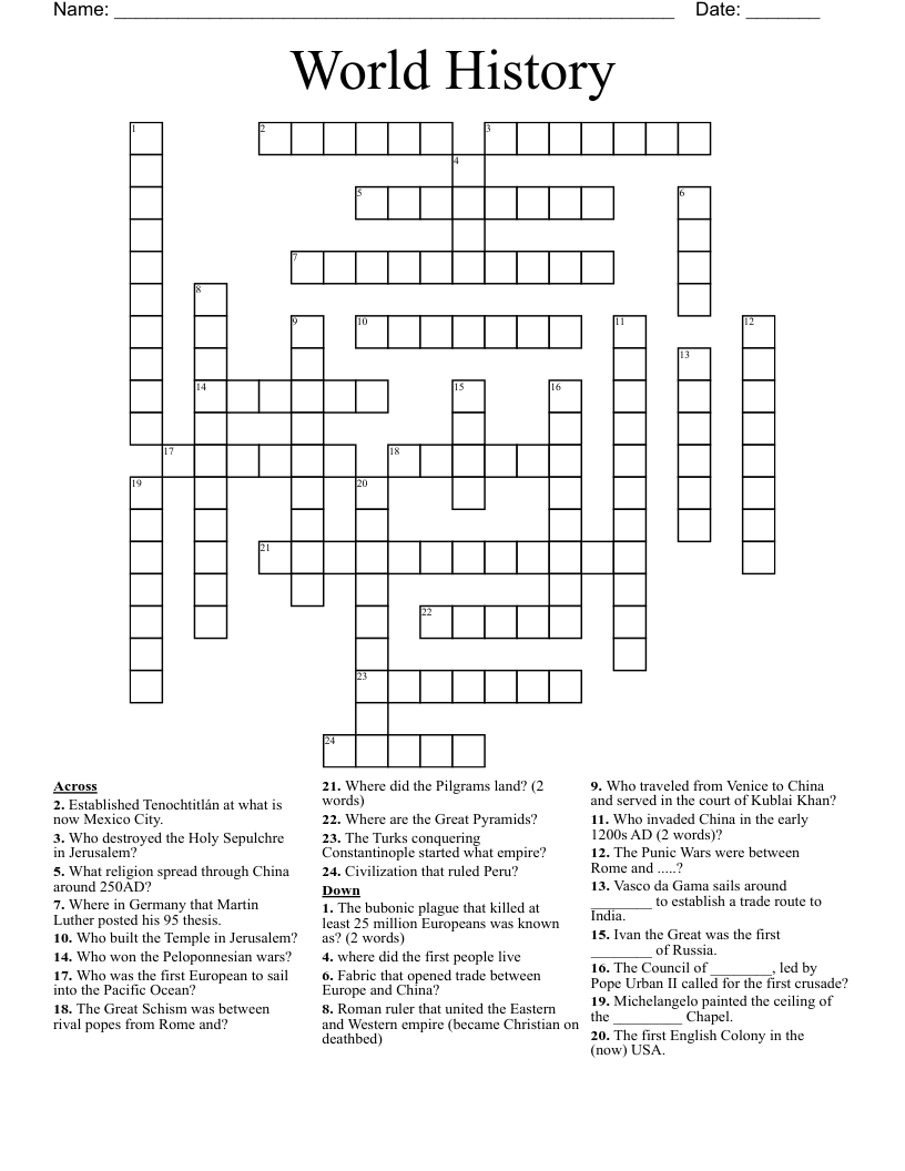 World History Crossword