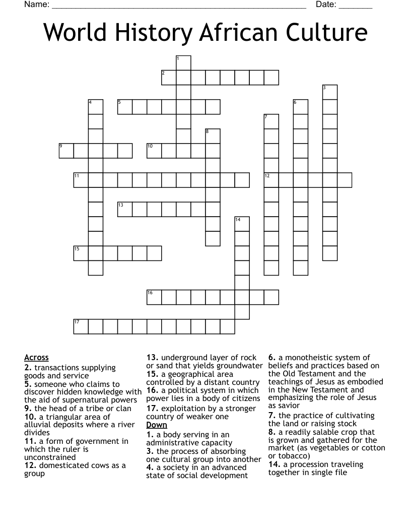 World History African Culture Crossword