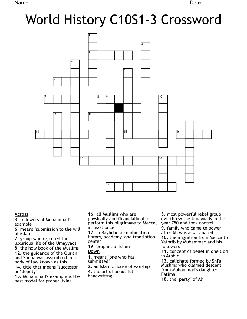 World History C10S1-3 Crossword