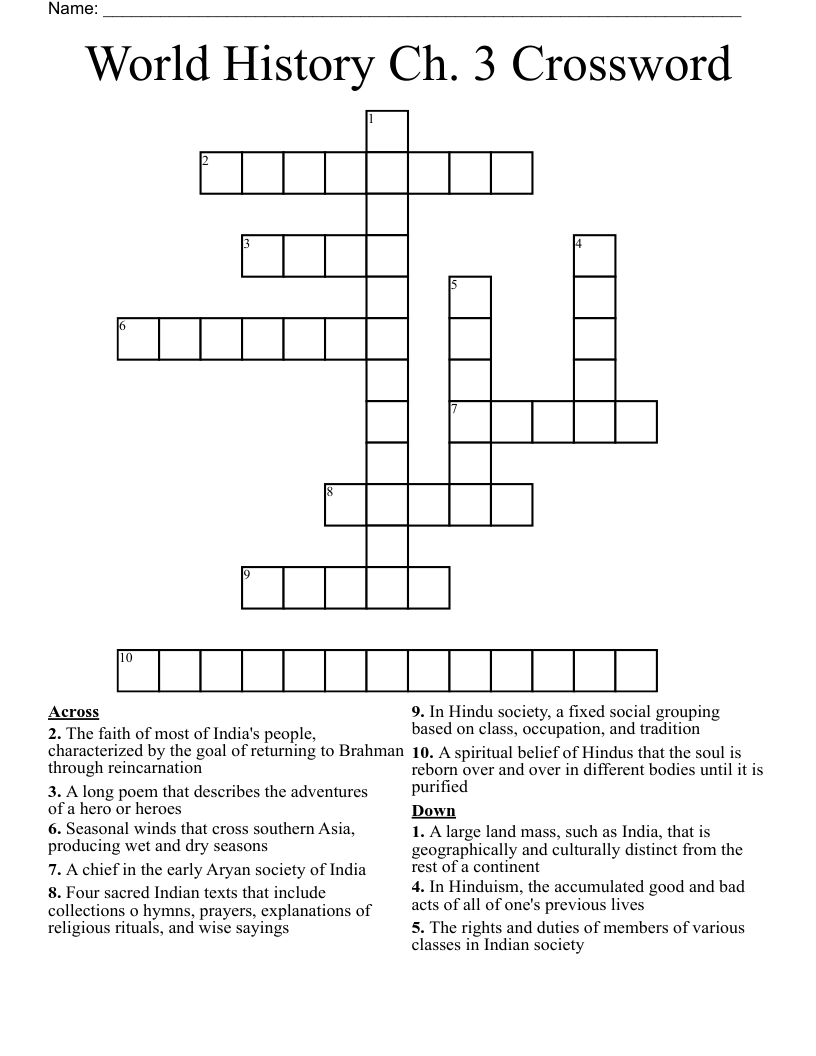 World History Ch. 3 Crossword