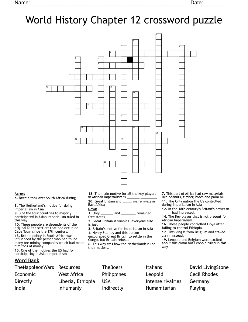 World History Chapter 12 crossword puzzle