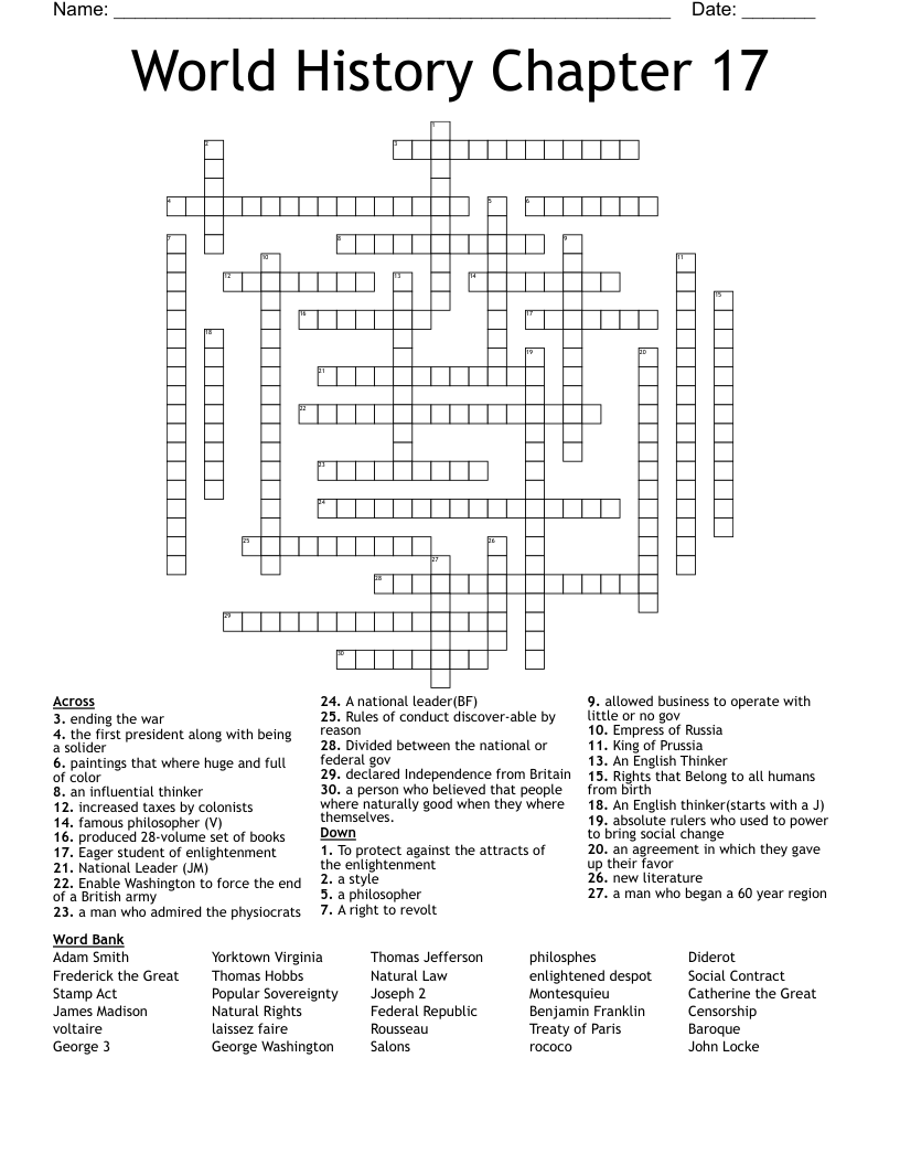 World History Chapter 17 Crossword