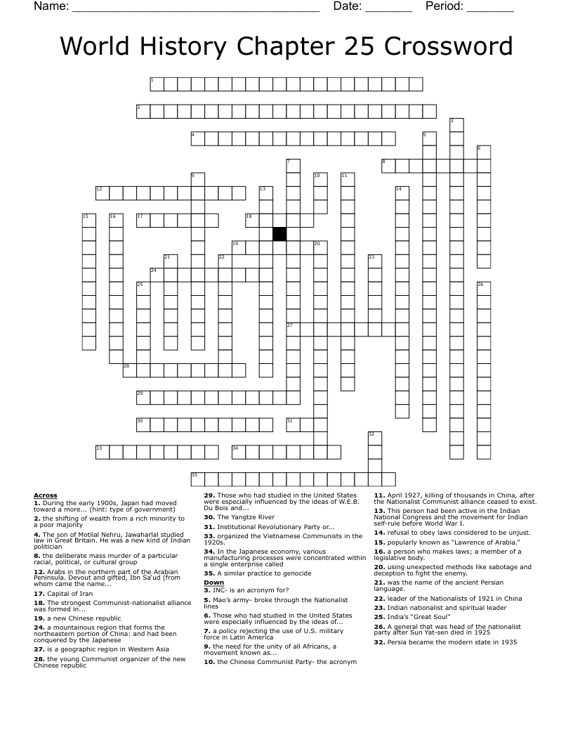 World History Chapter 25 Crossword