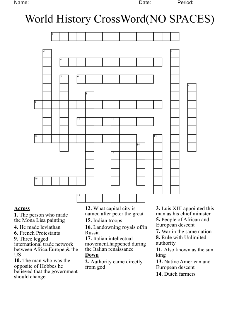 World History CrossWord(NO SPACES)