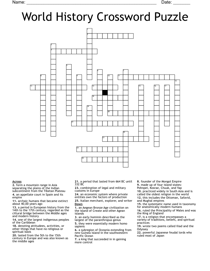 World History Crossword Puzzle