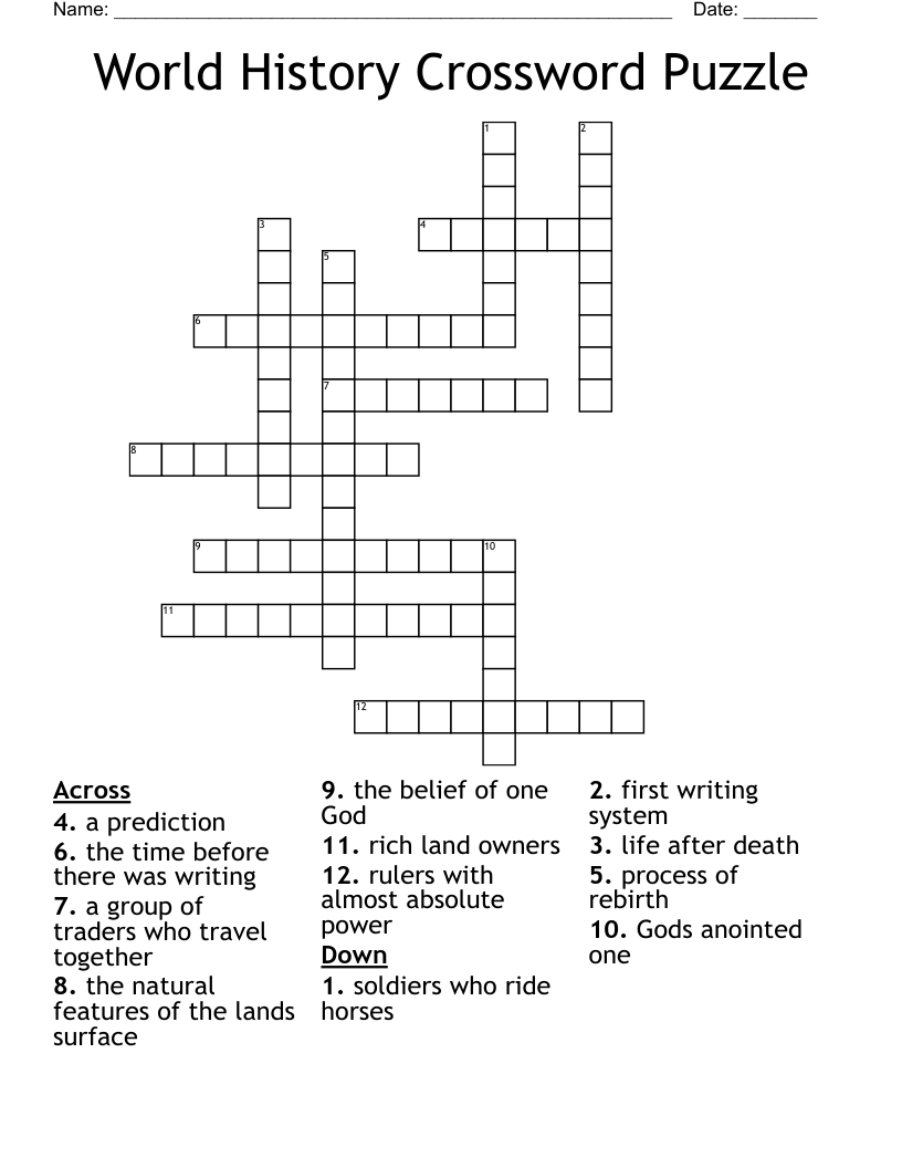 World History Crossword Puzzle