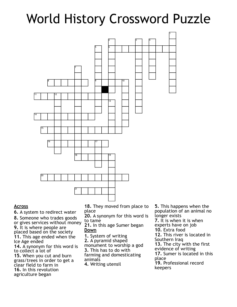 World History Crossword Puzzle 