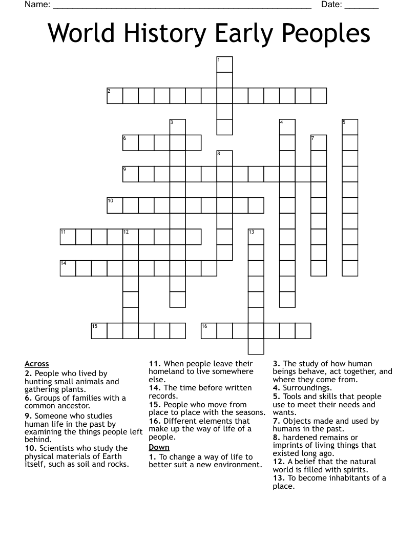 World History Early Peoples Crossword
