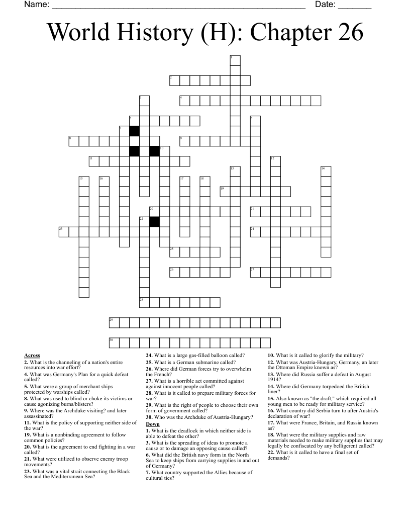 World History (H): Chapter 26 Crossword