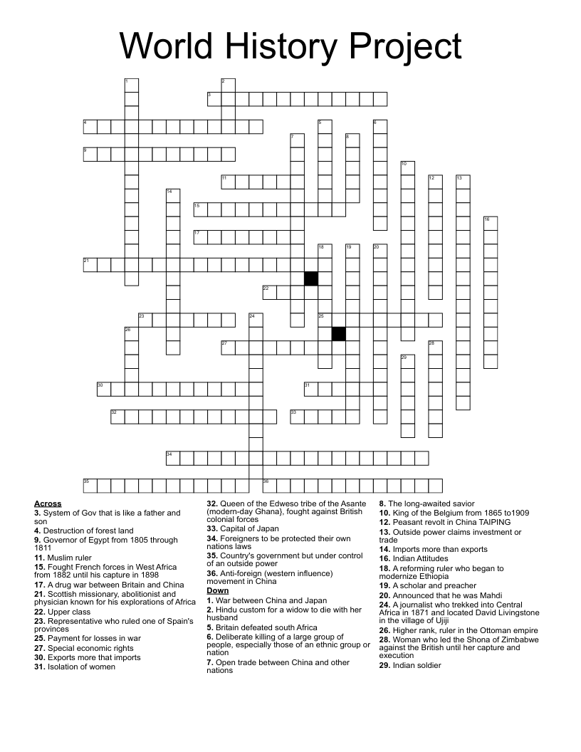 World History Project Crossword