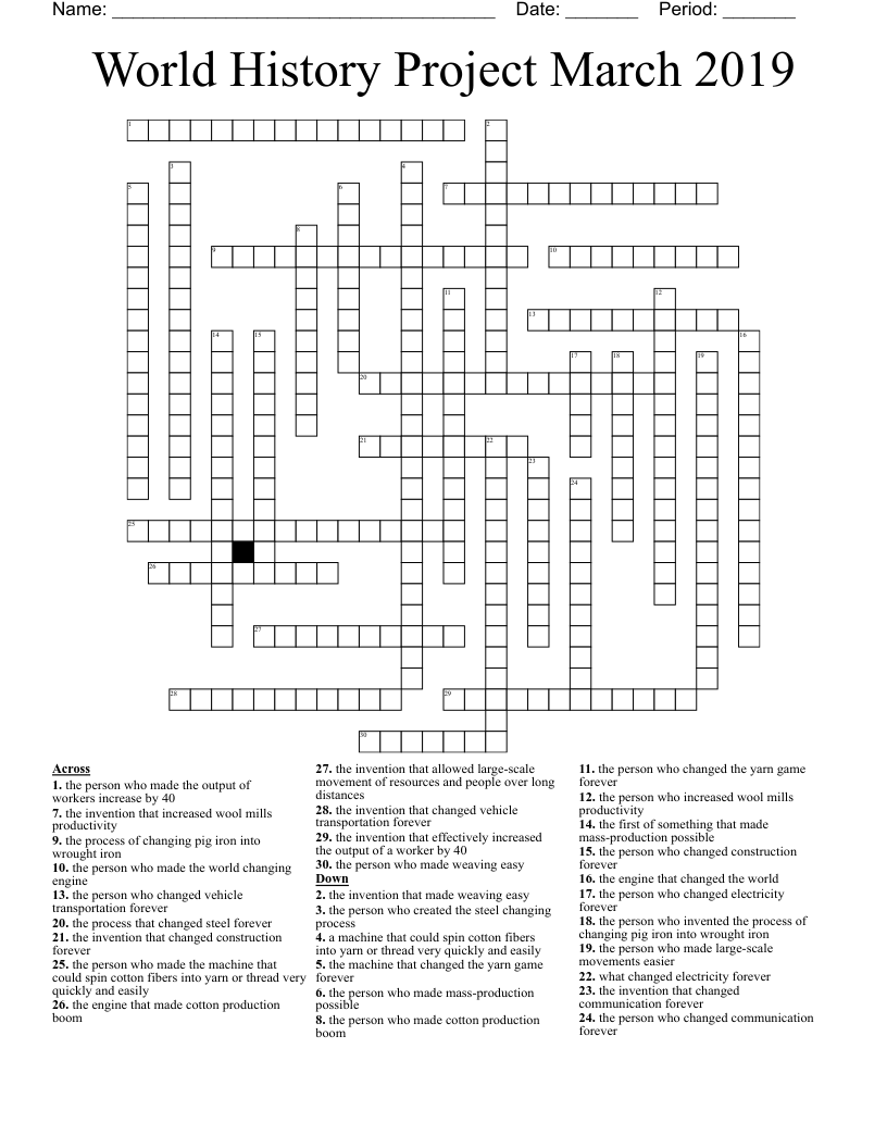 World History Project March 2019 Crossword