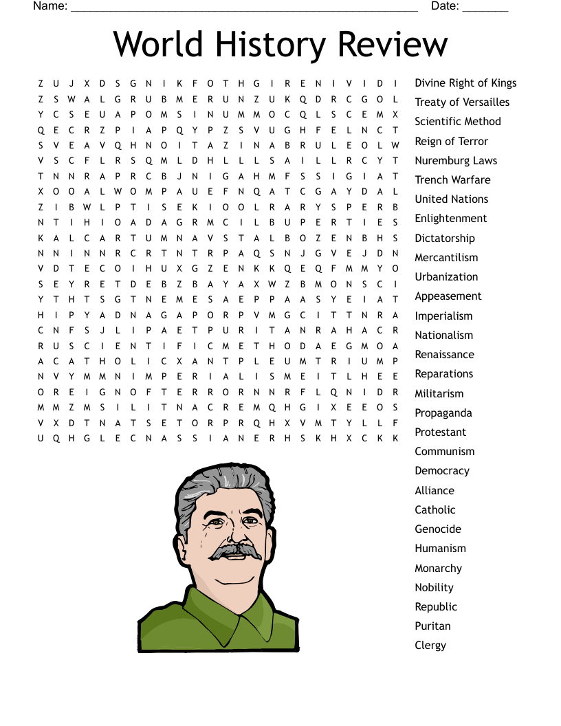 World History Review Word Search