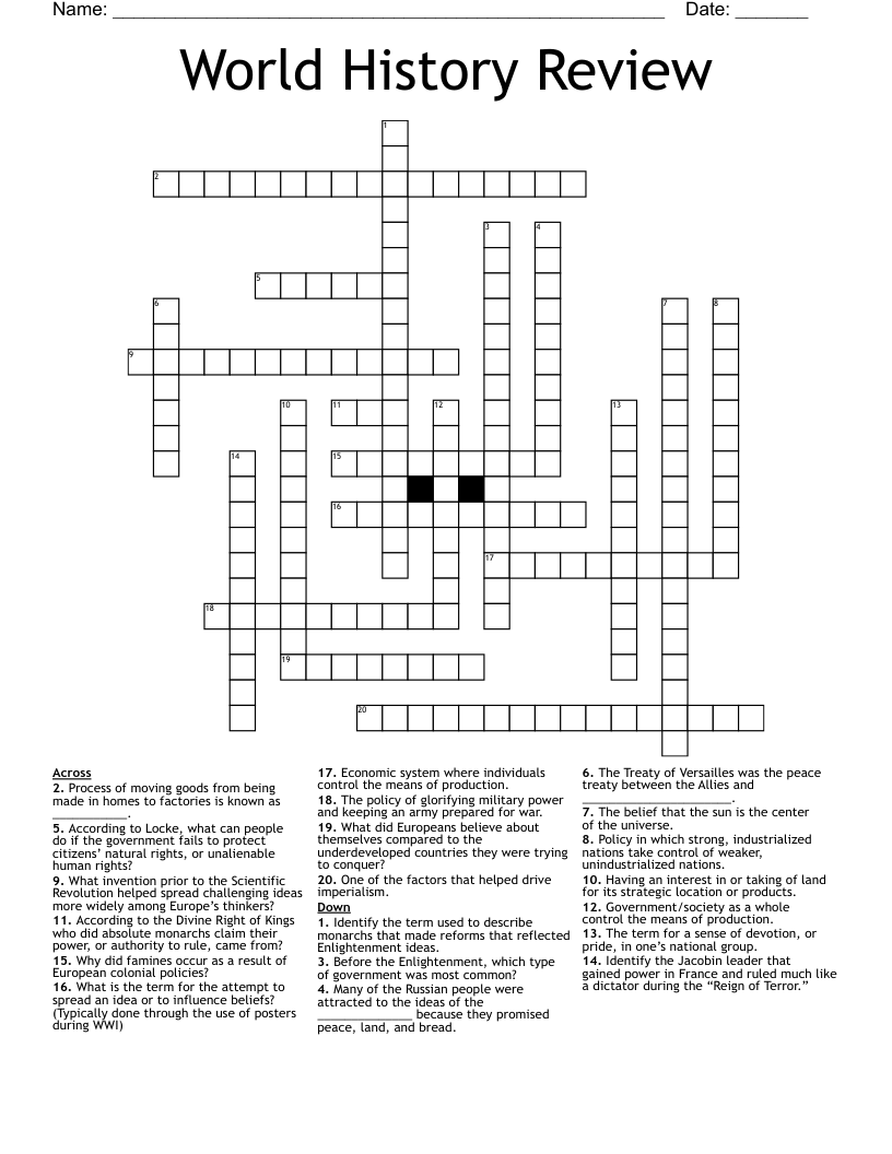 World History Review Crossword