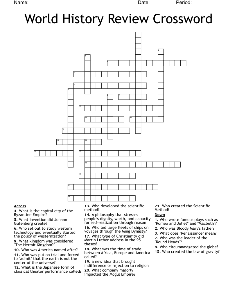 World History Review Crossword