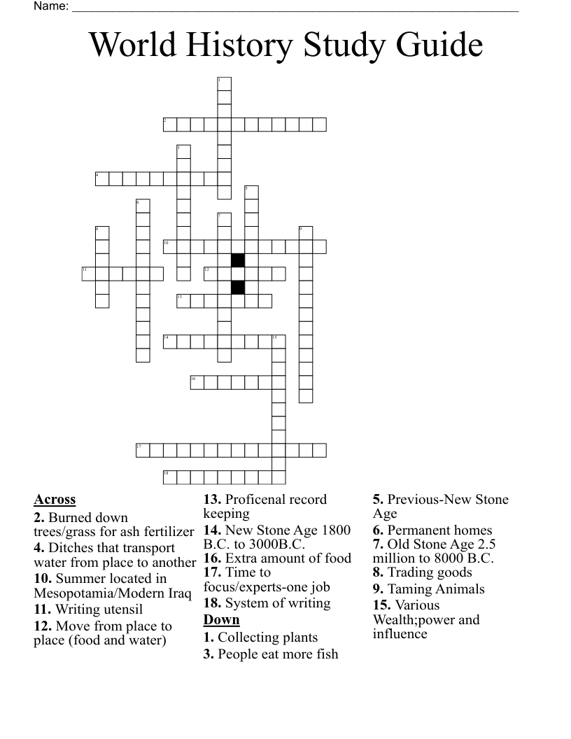 World History Study Guide  Crossword