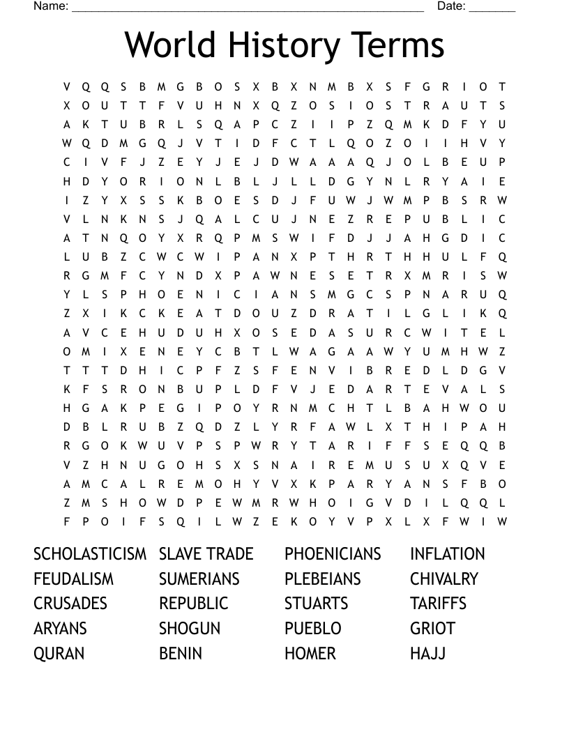 World History Terms Word Search