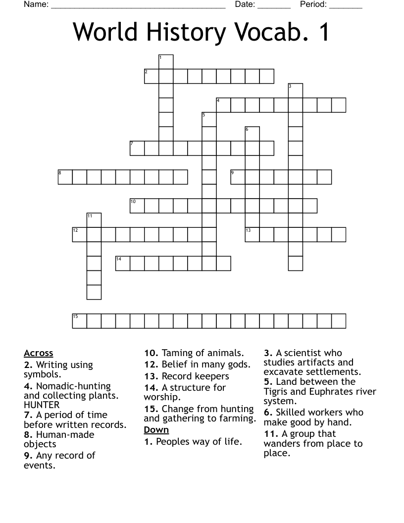 World History Vocab. 1 Crossword