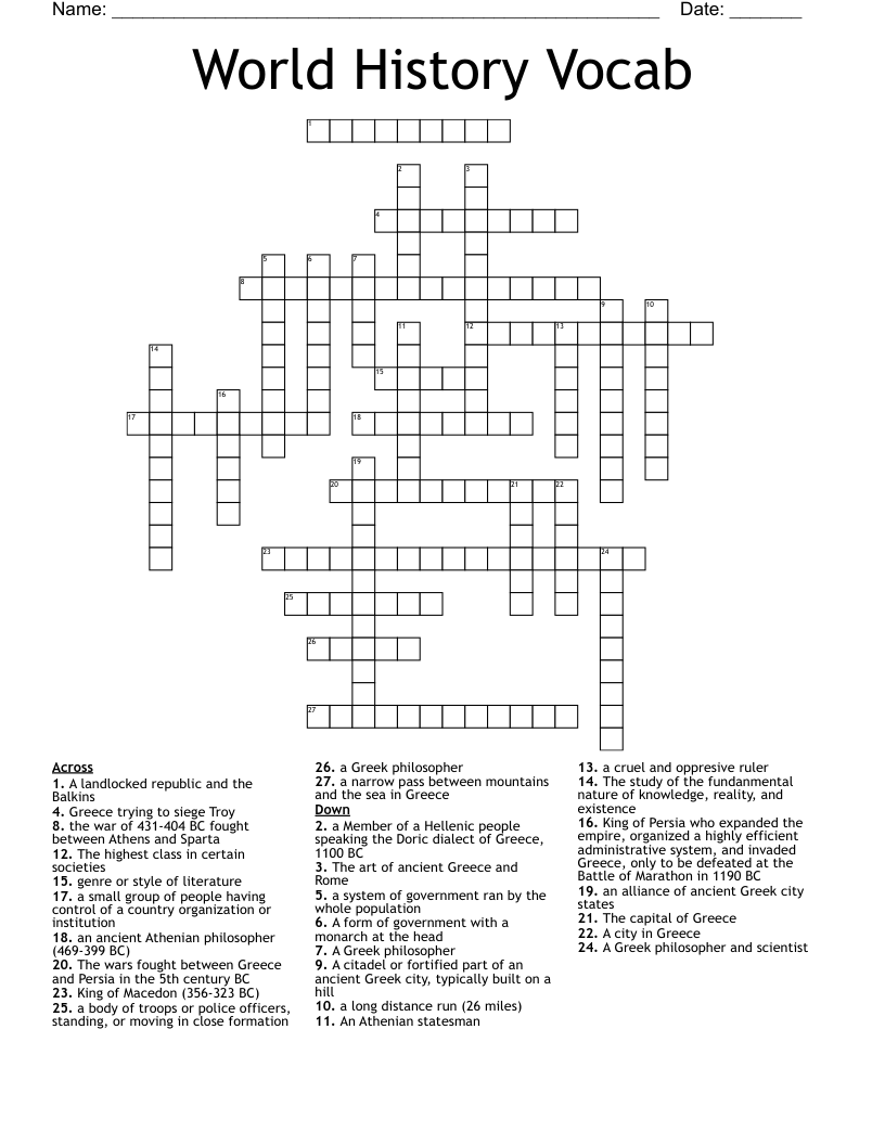 World History Vocab Crossword