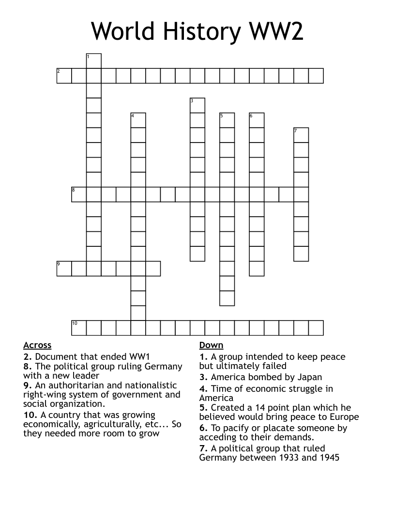 World History WW2 Crossword