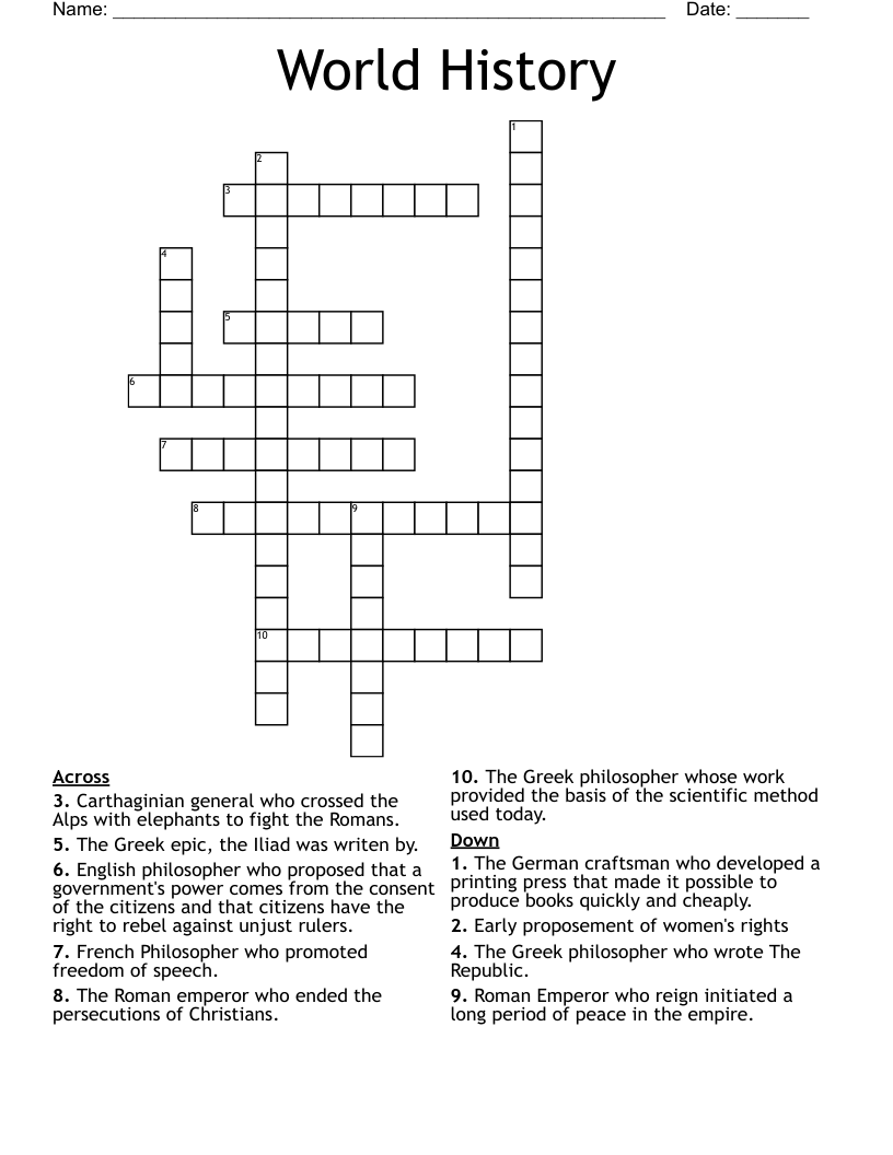 World History  Crossword