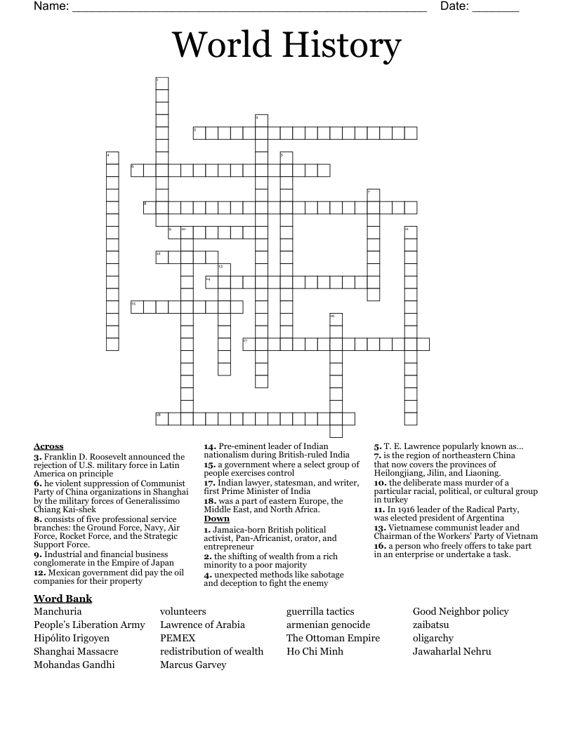 World History  Crossword