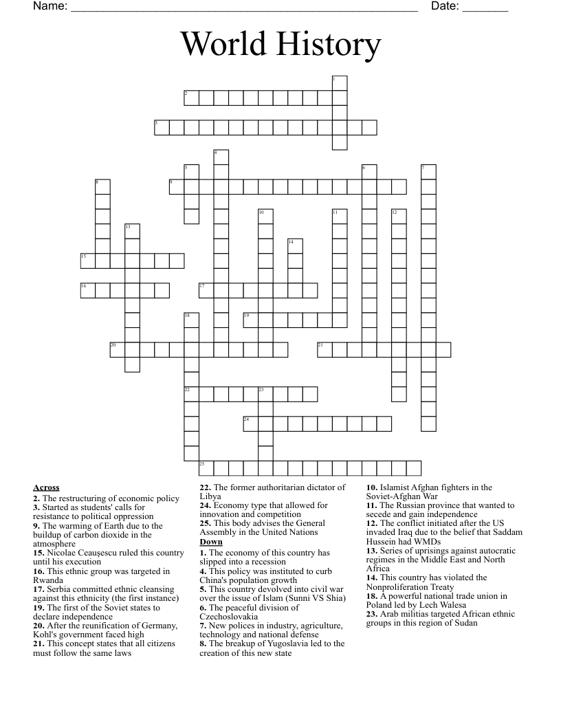 World History  Crossword