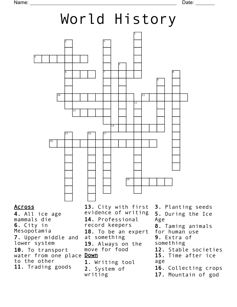 World History  Crossword
