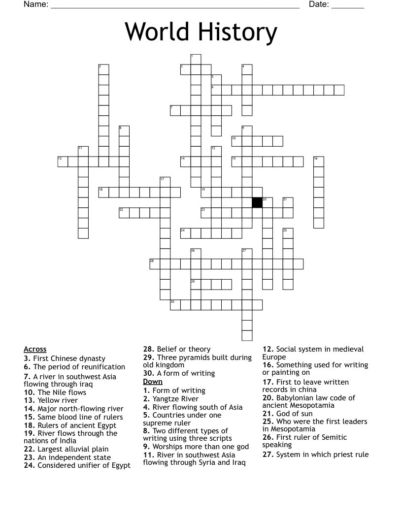 World History  Crossword