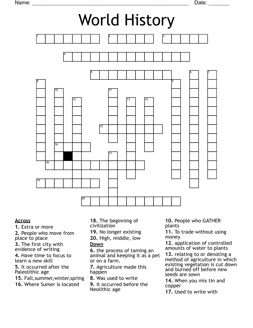 World History  Crossword