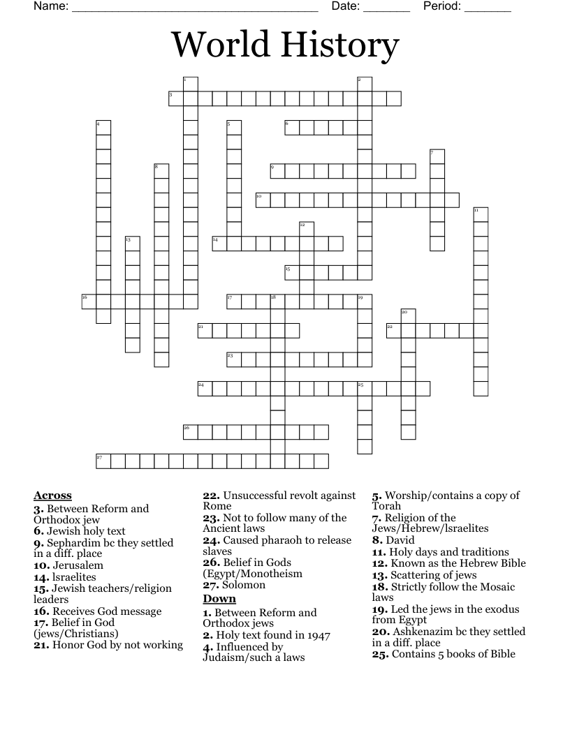 World History  Crossword