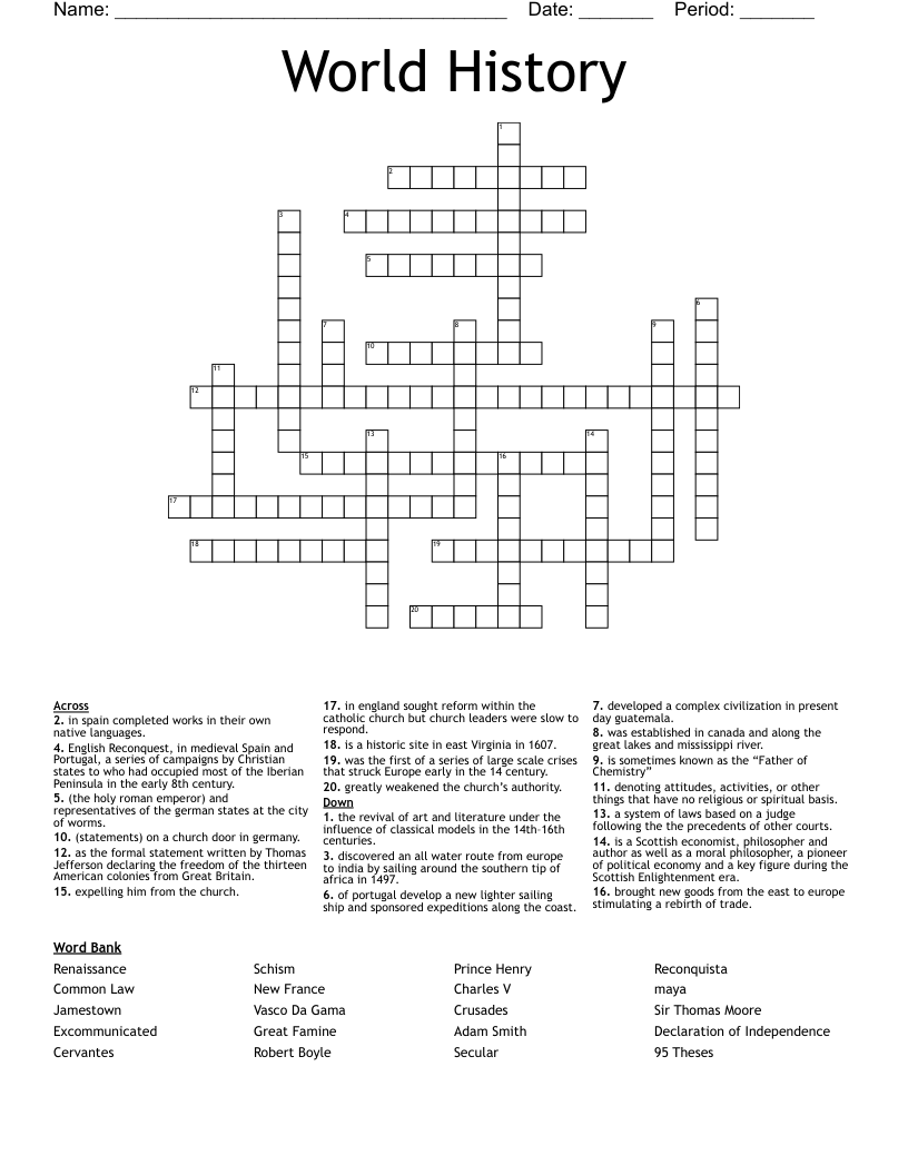 World History  Crossword