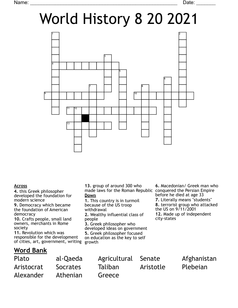 World History    8 20 2021 Crossword