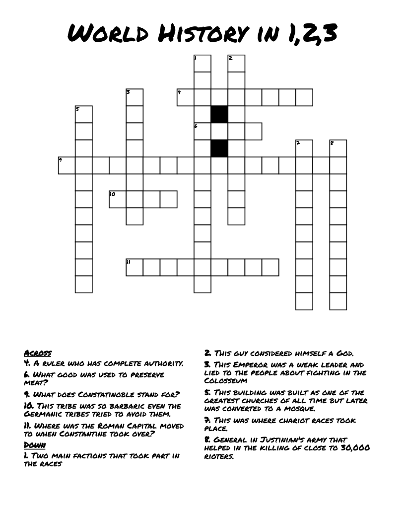 World History in 1,2,3 Crossword