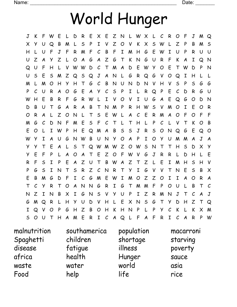 World Hunger Word Search