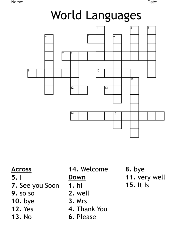 World Languages Crossword